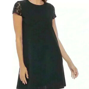 Marina Black Mini Dress Lace/Sequin Short Sleeves Women Size 14